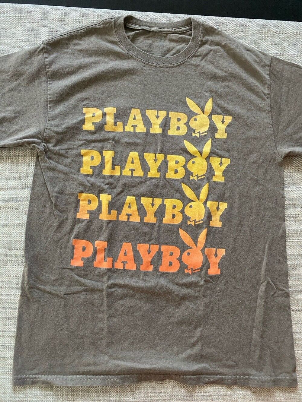 PLAYBOY BUNNY TEE T-SHIRT orange/yellow on Gray gradient S/M